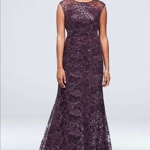 NWT Purple Lace Mermaid Dress / Illusion Sleeves